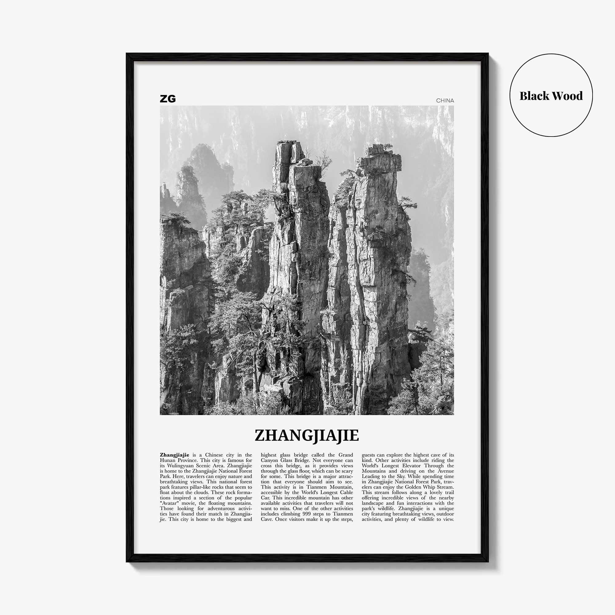 Zhangjiajie Print Black and White, Zhangjiajie Wall Art, Zhangjiajie Poster, Zhangjiajie Photo, Zhangjiajie Wall Décor, Zhangjiajie Map