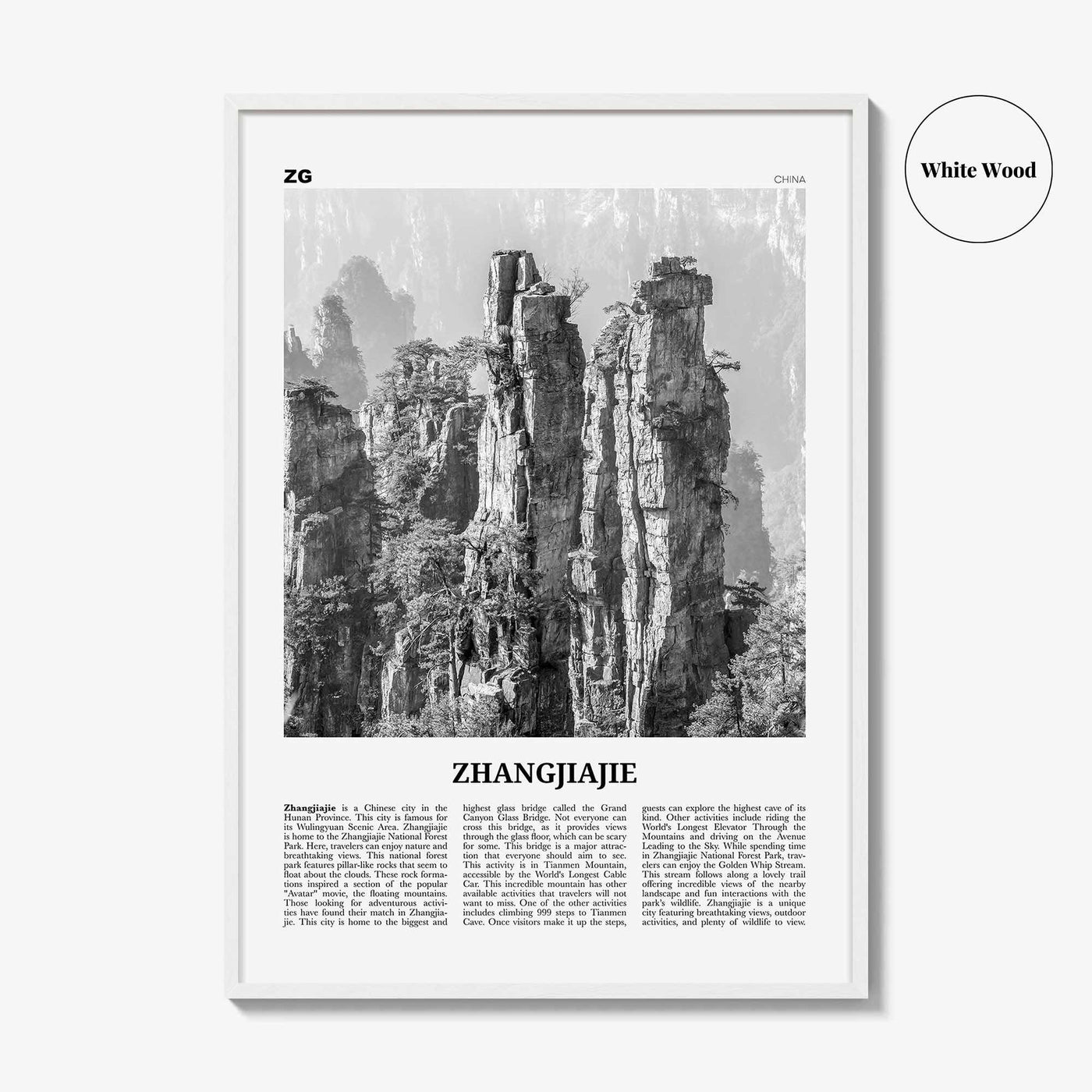 Zhangjiajie Print Black and White, Zhangjiajie Wall Art, Zhangjiajie Poster, Zhangjiajie Photo, Zhangjiajie Wall Décor, Zhangjiajie Map