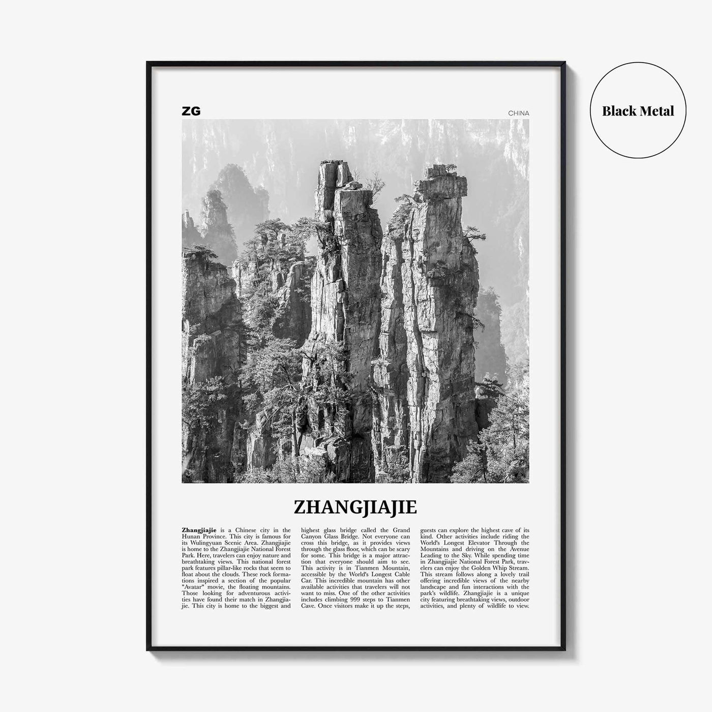 Zhangjiajie Print Black and White, Zhangjiajie Wall Art, Zhangjiajie Poster, Zhangjiajie Photo, Zhangjiajie Wall Décor, Zhangjiajie Map