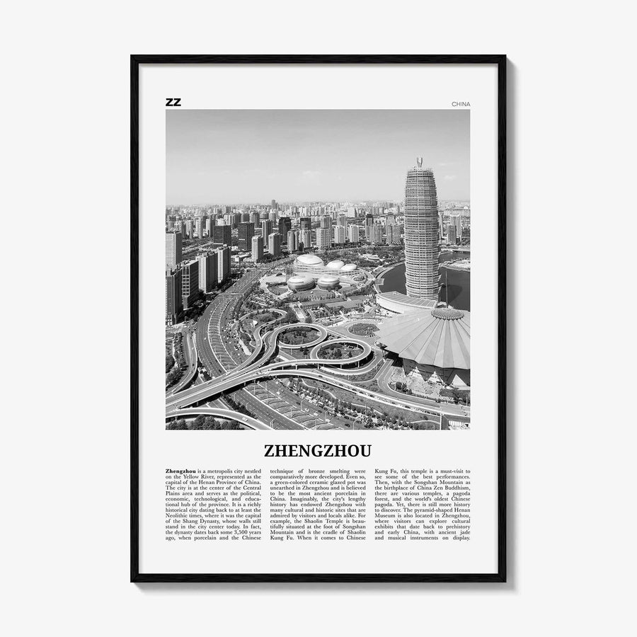 Zhengzhou Print Black and White, Zhengzhou Wall Art, Zhengzhou Poster, Zhengzhou Photo, Zhengzhou Wall Décor, Zhengzhou Map, China