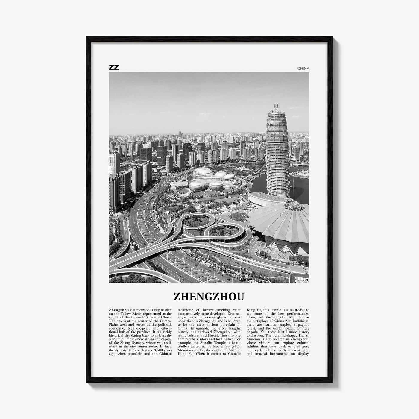 Zhengzhou Print Black and White, Zhengzhou Wall Art, Zhengzhou Poster, Zhengzhou Photo, Zhengzhou Wall Décor, Zhengzhou Map, China