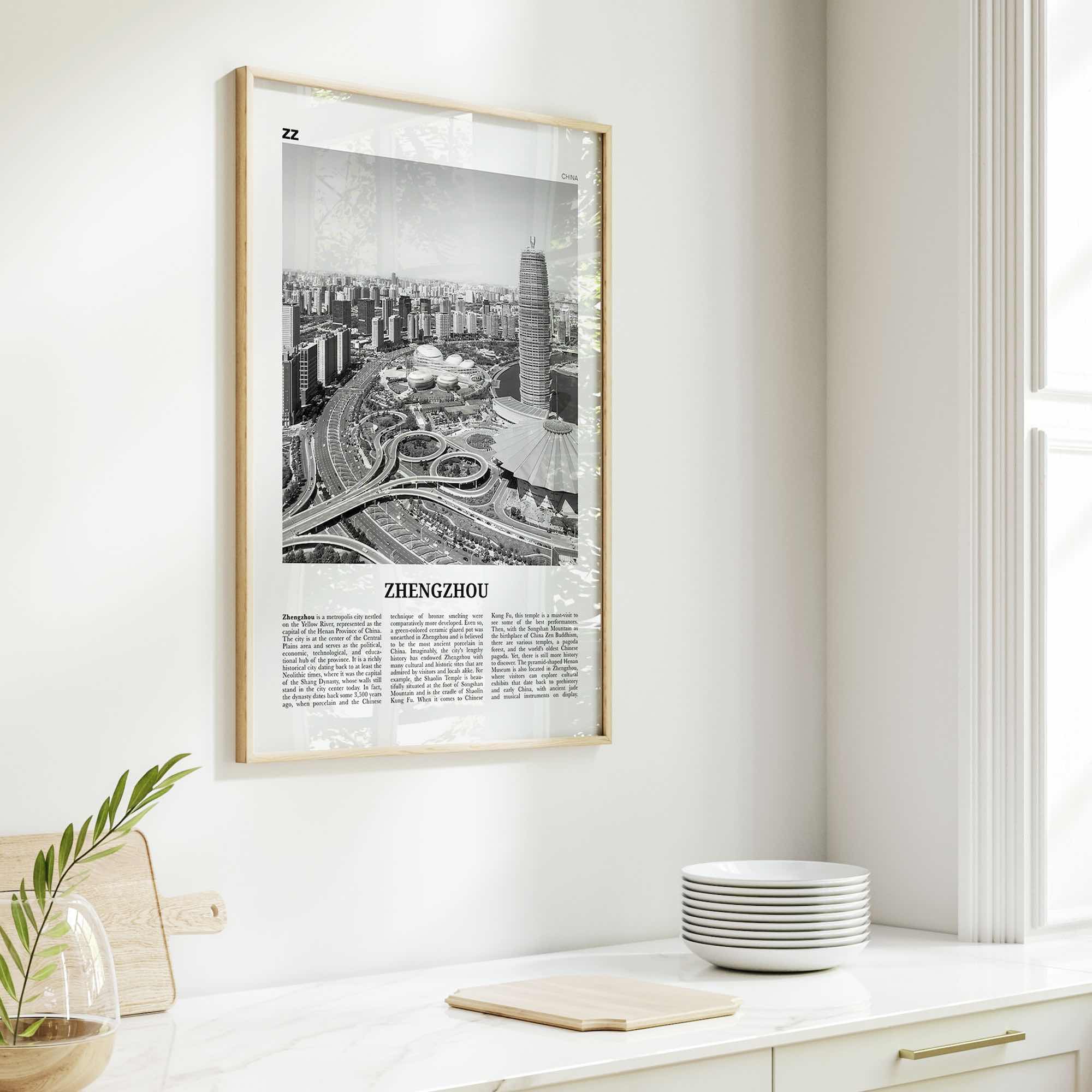 Zhengzhou Print Black and White, Zhengzhou Wall Art, Zhengzhou Poster, Zhengzhou Photo, Zhengzhou Wall Décor, Zhengzhou Map, China