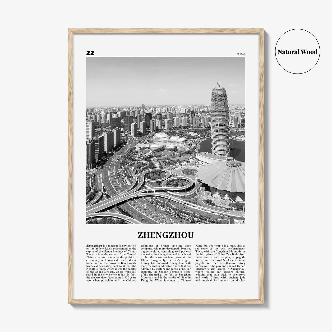 Zhengzhou Print Black and White, Zhengzhou Wall Art, Zhengzhou Poster, Zhengzhou Photo, Zhengzhou Wall Décor, Zhengzhou Map, China