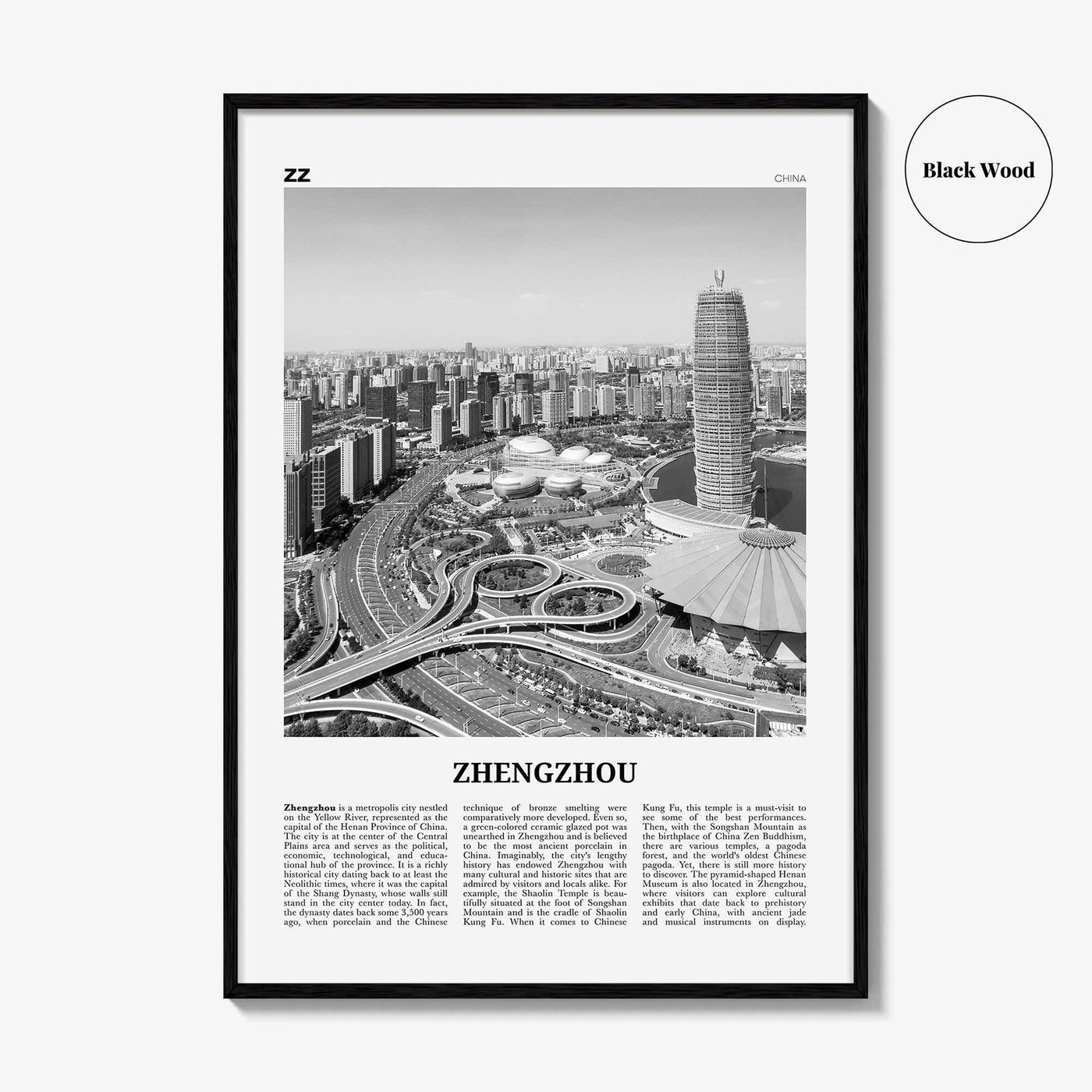Zhengzhou Print Black and White, Zhengzhou Wall Art, Zhengzhou Poster, Zhengzhou Photo, Zhengzhou Wall Décor, Zhengzhou Map, China