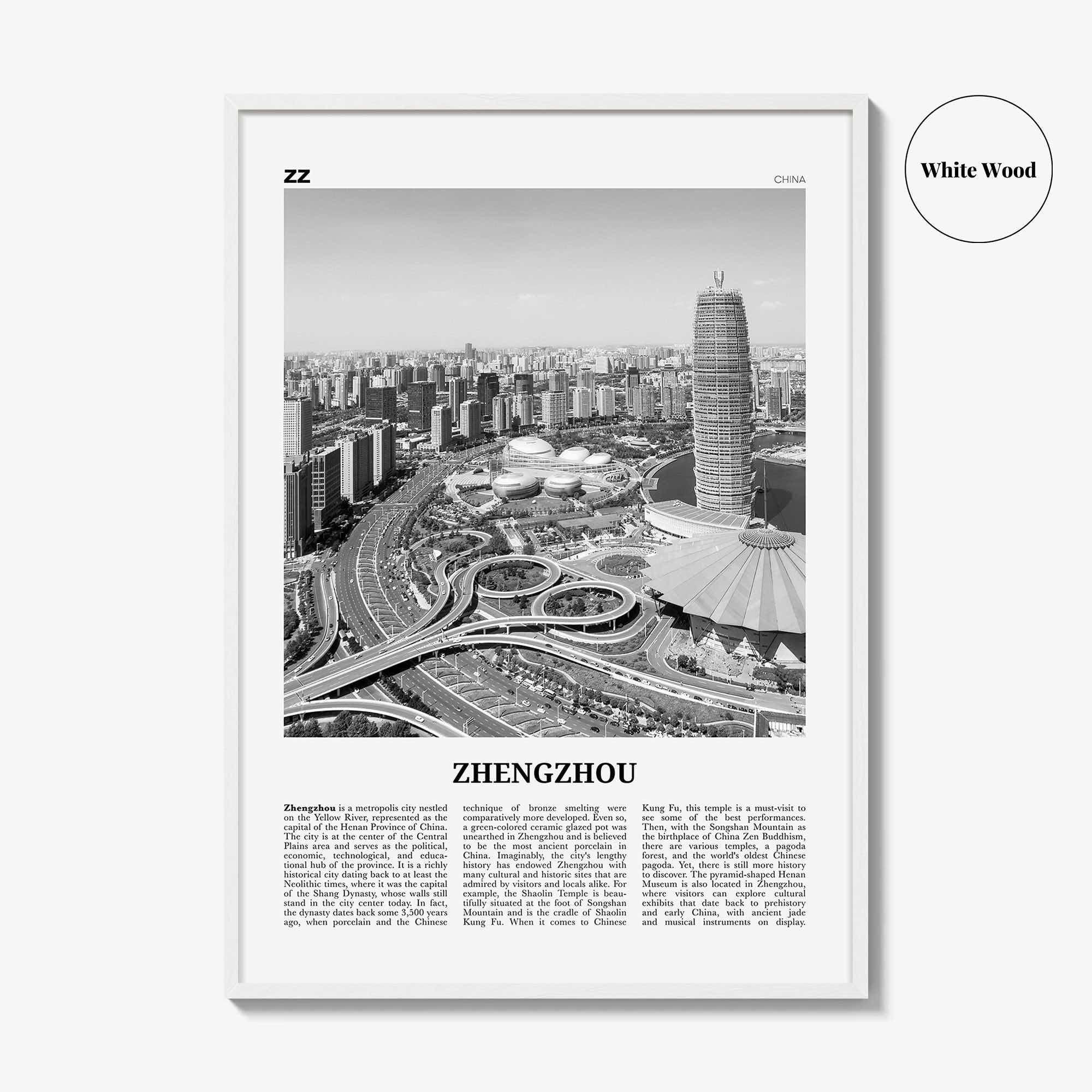 Zhengzhou Print Black and White, Zhengzhou Wall Art, Zhengzhou Poster, Zhengzhou Photo, Zhengzhou Wall Décor, Zhengzhou Map, China