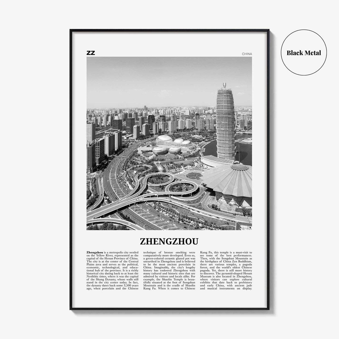 Zhengzhou Print Black and White, Zhengzhou Wall Art, Zhengzhou Poster, Zhengzhou Photo, Zhengzhou Wall Décor, Zhengzhou Map, China