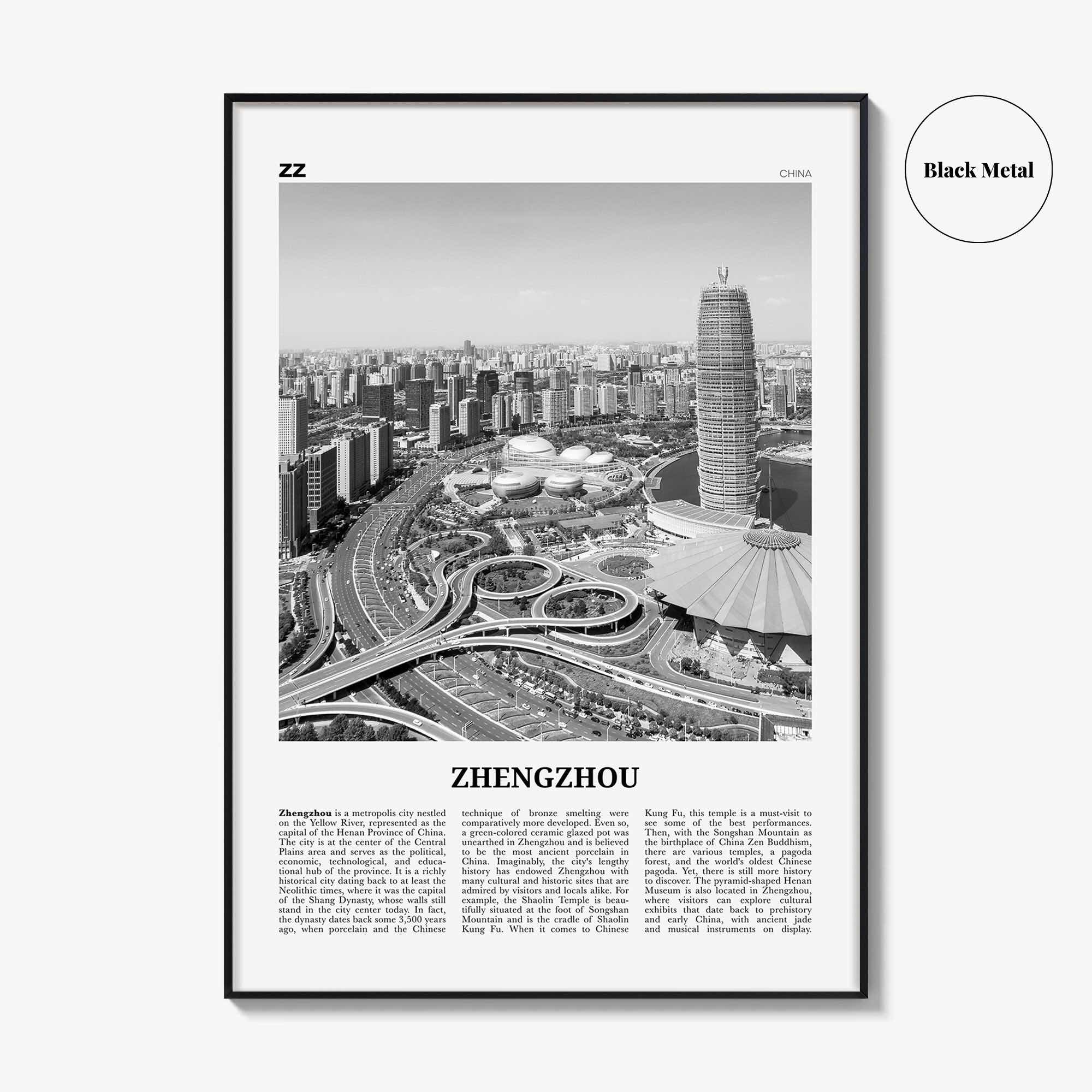 Zhengzhou Print Black and White, Zhengzhou Wall Art, Zhengzhou Poster, Zhengzhou Photo, Zhengzhou Wall Décor, Zhengzhou Map, China