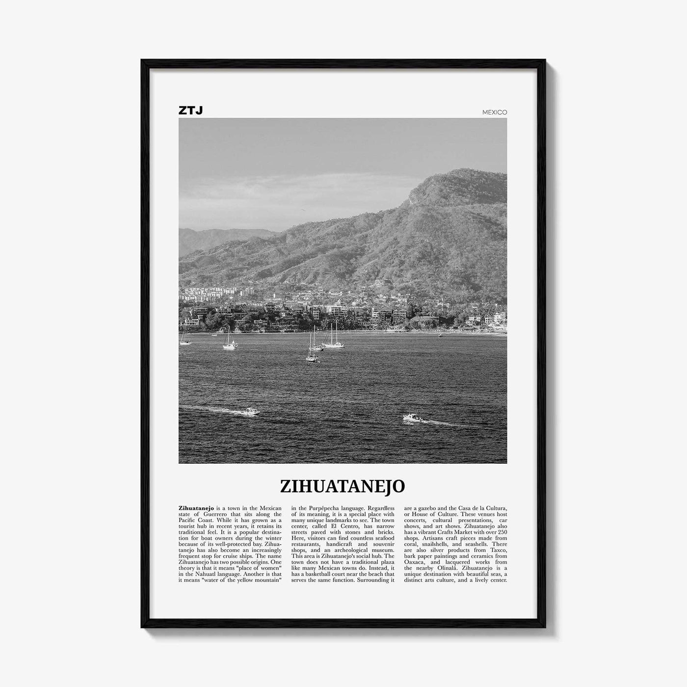 Zihuatanejo Print Black and White, Zihuatanejo Wall Art, Zihuatanejo Poster, Zihuatanejo Photo, Zihuatanejo Wall Décor, Mexico