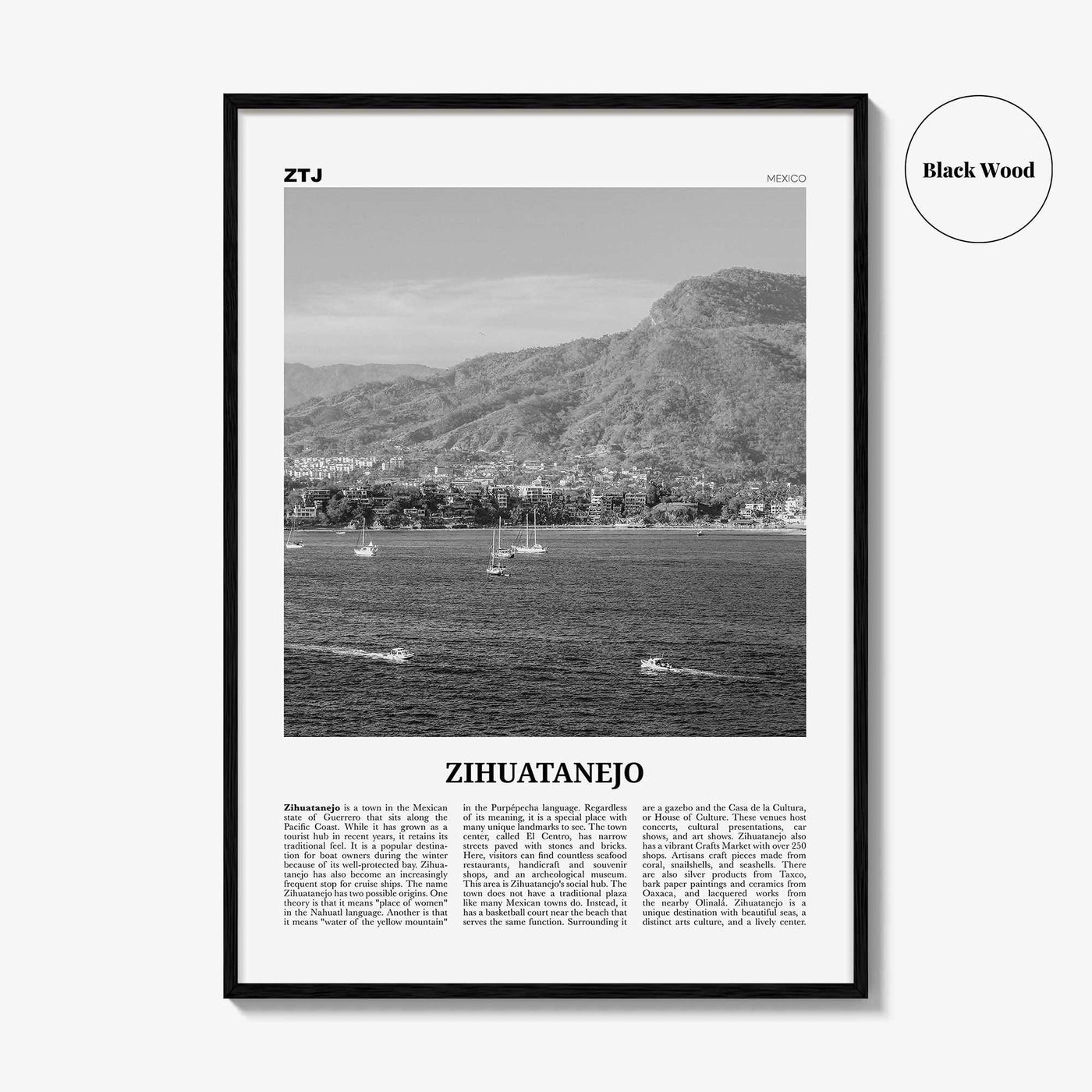 Zihuatanejo Print Black and White, Zihuatanejo Wall Art, Zihuatanejo Poster, Zihuatanejo Photo, Zihuatanejo Wall Décor, Mexico