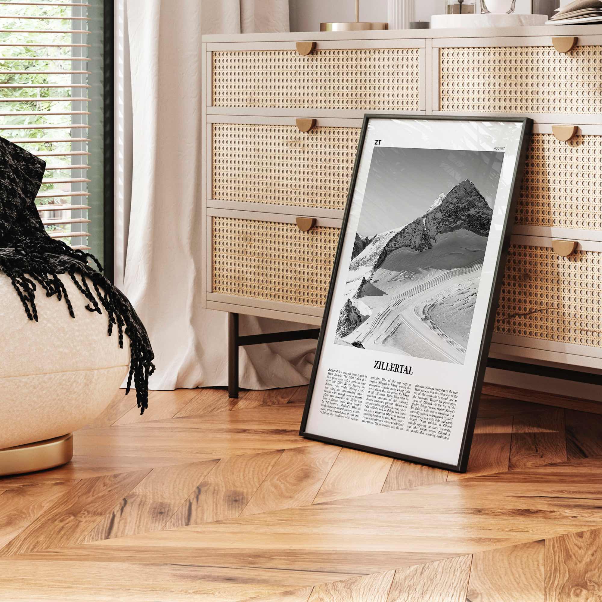 Zillertal Print Black and White, Zillertal Wall Art, Zillertal Poster, Zillertal Photo, Zillertal Wall Décor, Zillertal Map, Austria