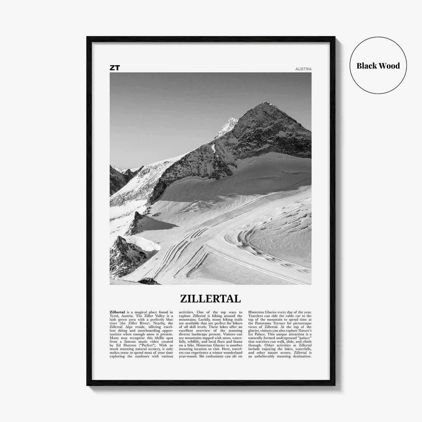 Zillertal Print Black and White, Zillertal Wall Art, Zillertal Poster, Zillertal Photo, Zillertal Wall Décor, Zillertal Map, Austria