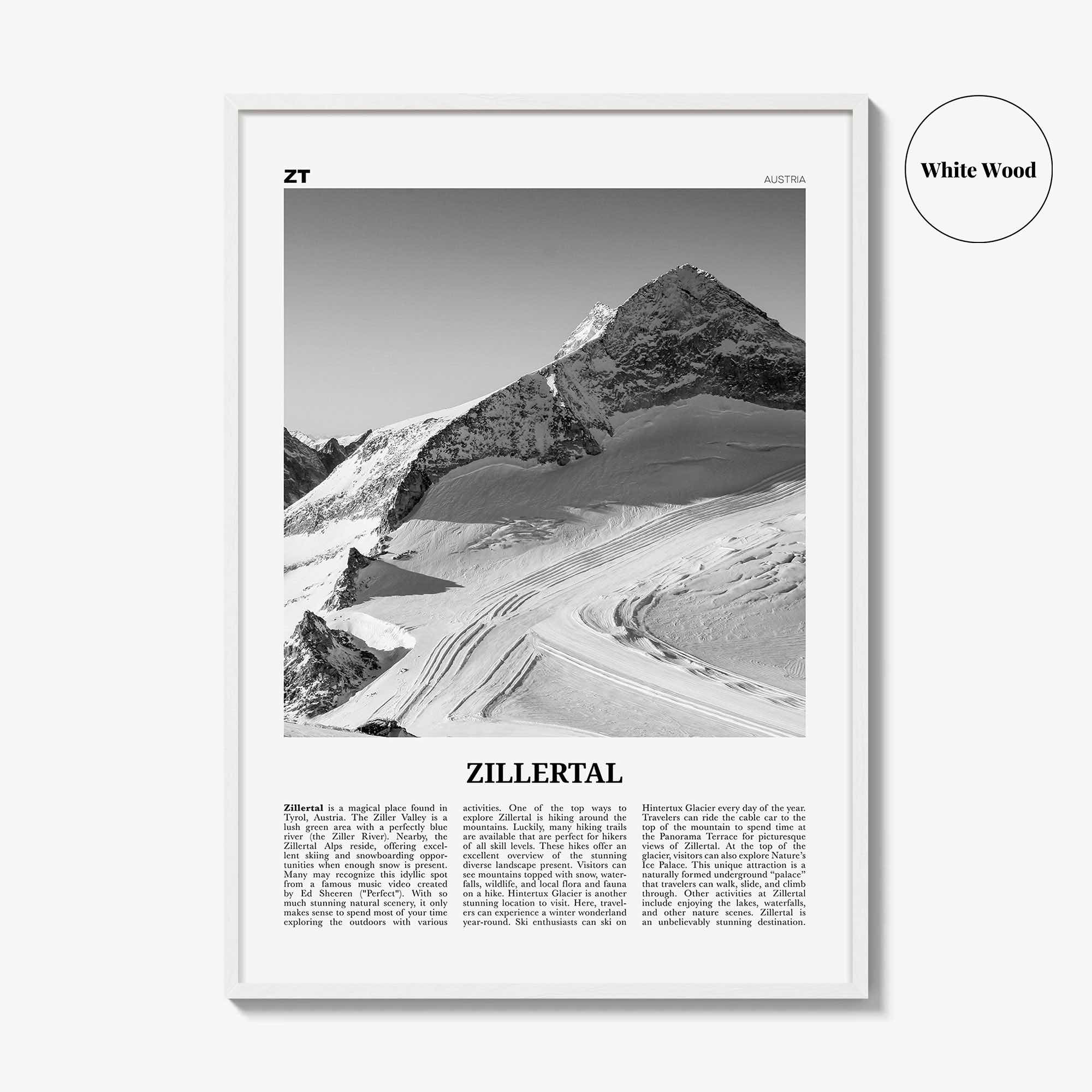 Zillertal Print Black and White, Zillertal Wall Art, Zillertal Poster, Zillertal Photo, Zillertal Wall Décor, Zillertal Map, Austria