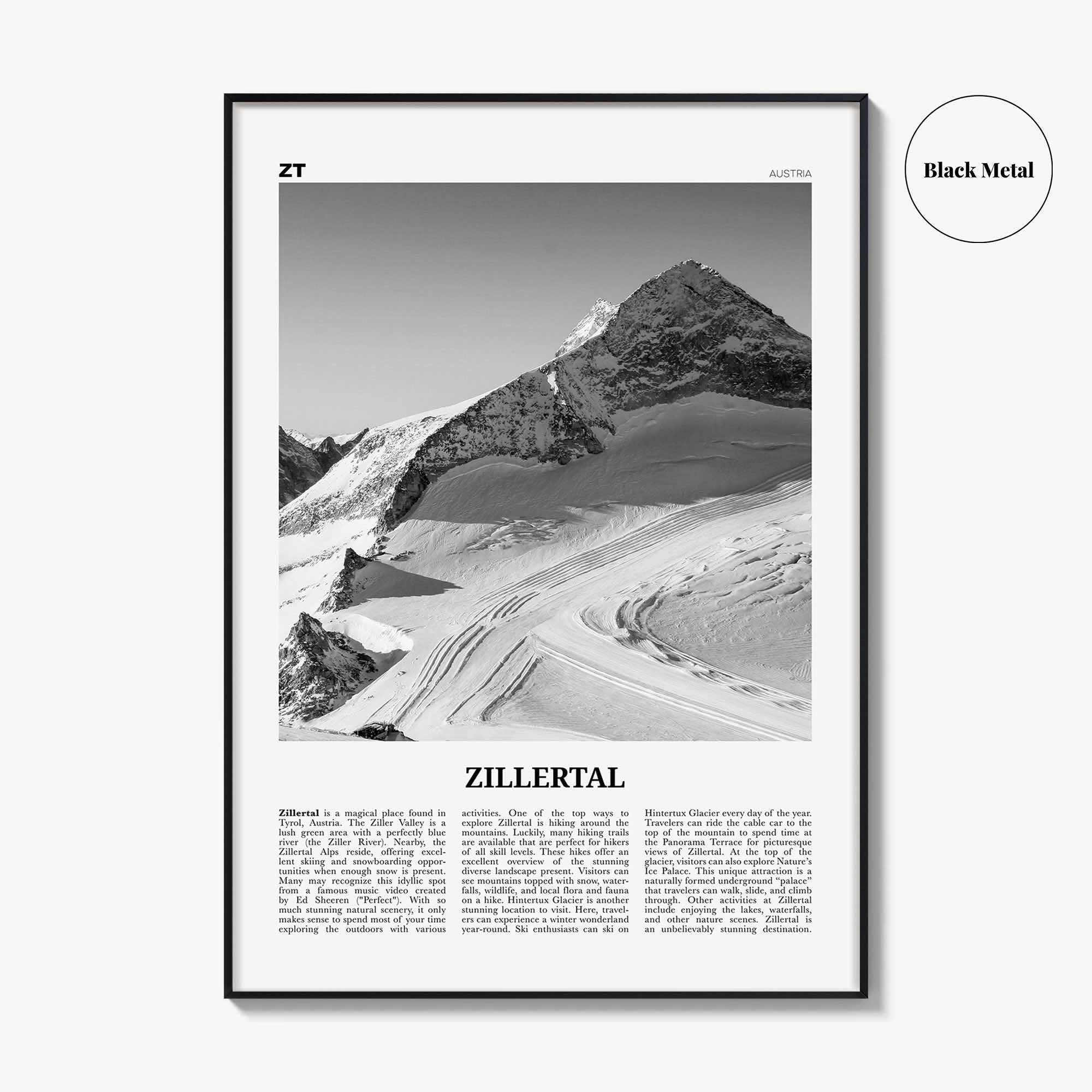 Zillertal Print Black and White, Zillertal Wall Art, Zillertal Poster, Zillertal Photo, Zillertal Wall Décor, Zillertal Map, Austria