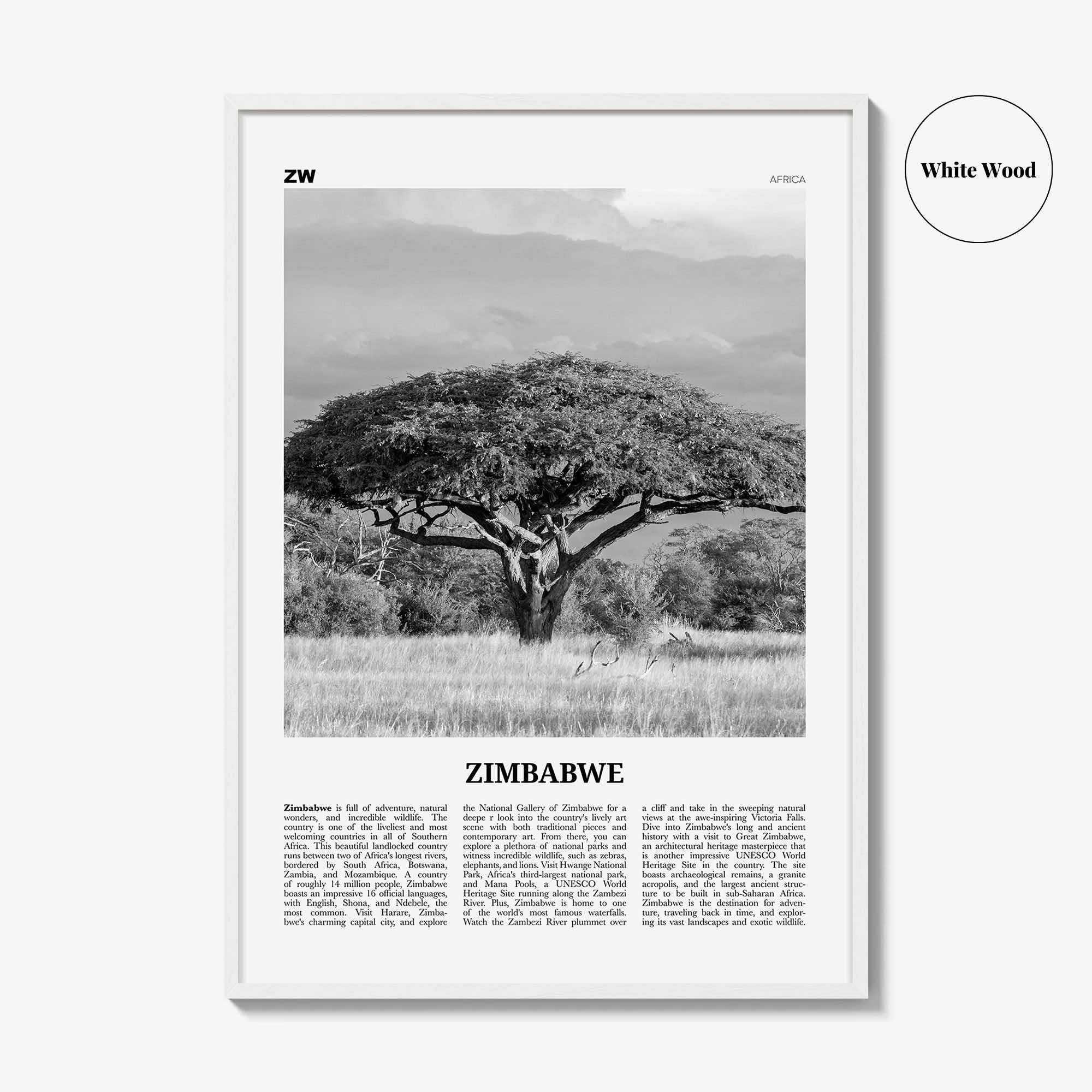 Zimbabwe Print Black and White, Zimbabwe Wall Art, Zimbabwe Poster, Zimbabwe Photo, Zimbabwe Wall Decor, Harare, Africa