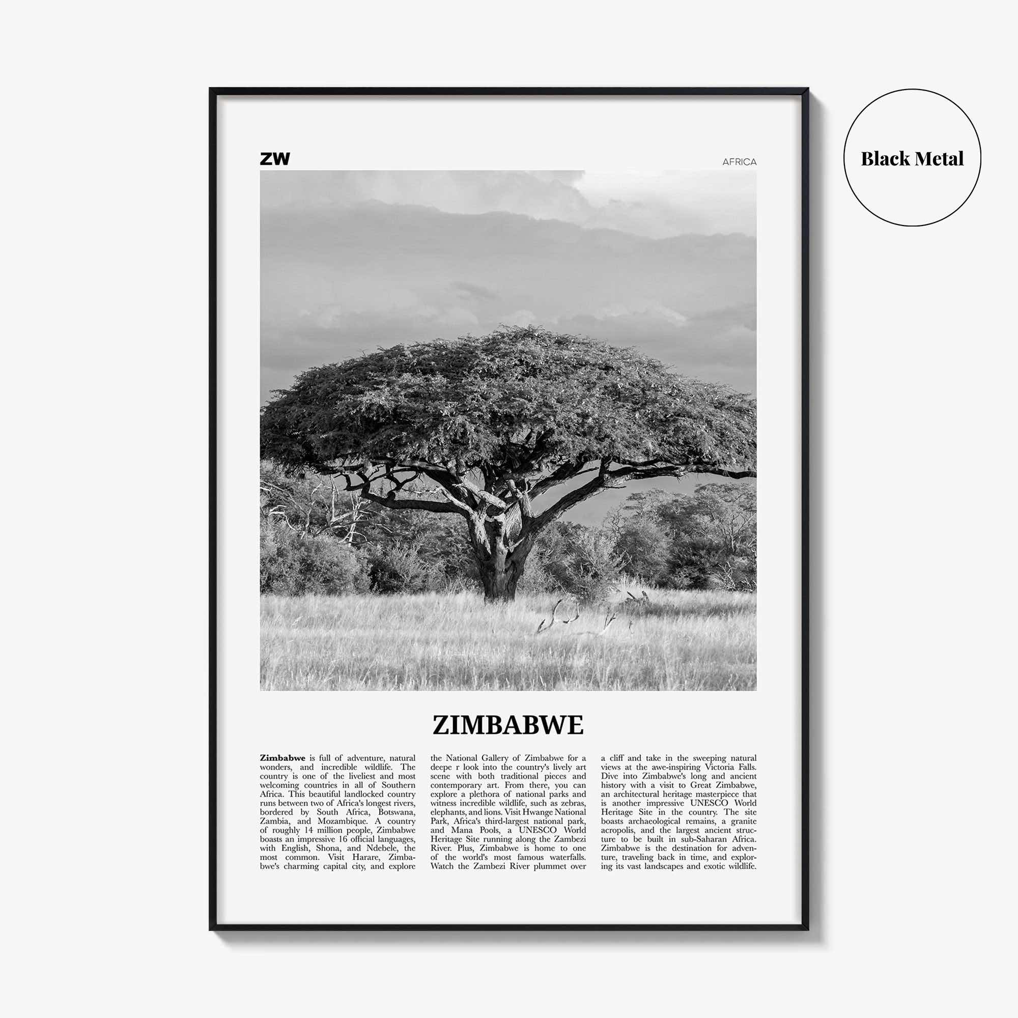 Zimbabwe Print Black and White, Zimbabwe Wall Art, Zimbabwe Poster, Zimbabwe Photo, Zimbabwe Wall Decor, Harare, Africa
