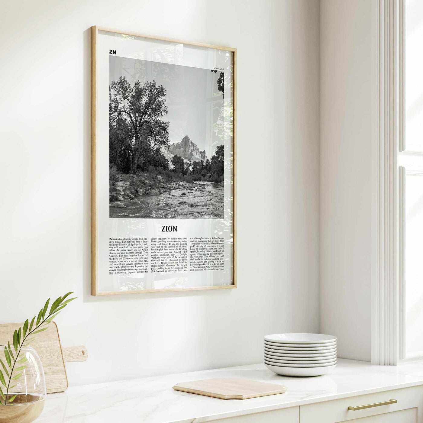 Zion National Park Print Black and White, Zion Wall Art, Zion Poster, Zion Photo, Utah, USA, United States, North America