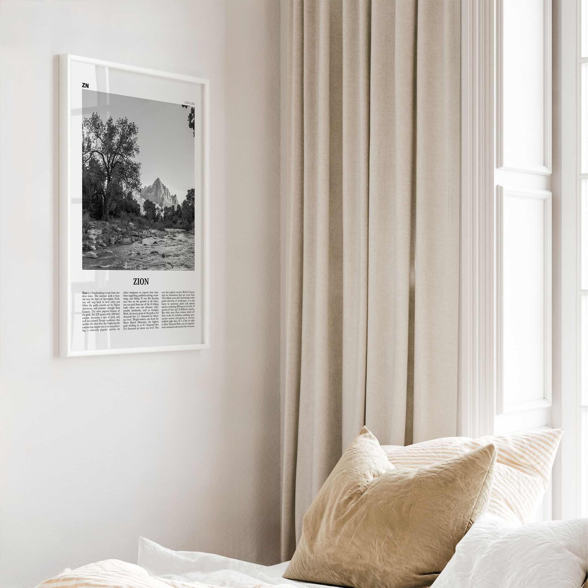 Zion National Park Print Black and White, Zion Wall Art, Zion Poster, Zion Photo, Utah, USA, United States, North America