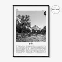 Zion National Park Print Black and White, Zion Wall Art, Zion Poster, Zion Photo, Utah, USA, United States, North America