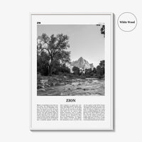Zion National Park Print Black and White, Zion Wall Art, Zion Poster, Zion Photo, Utah, USA, United States, North America