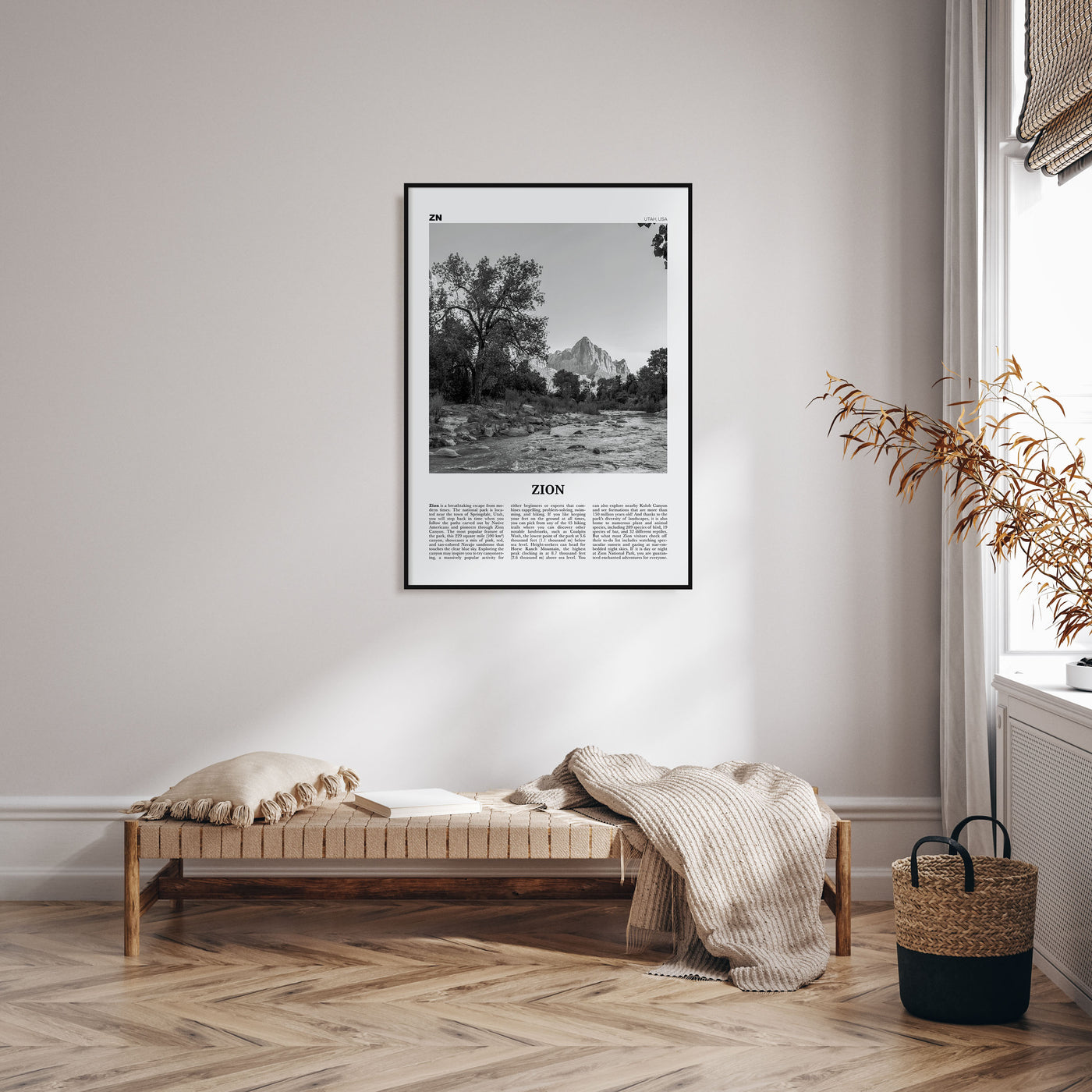 Zion National Park Travel B&W Poster