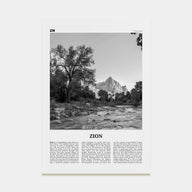 Zion National Park Travel B&W Poster
