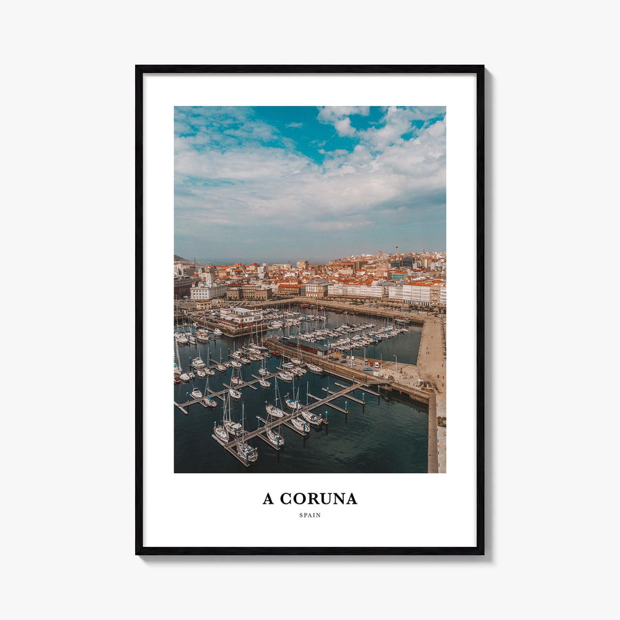 A Coruña colorful classic poster of Spain – vertical wall art, unframed print shown in interior mockup