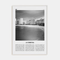 A Coruña Poster White Wood / 8x12 in Nbourhood Travel B&W Poster