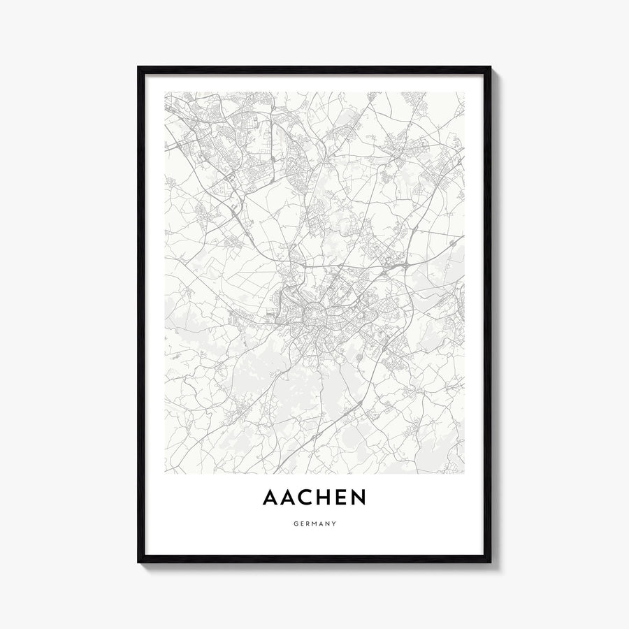 Aachen black & white map poster of Germany – vertical wall art, unframed print shown in interior mockup