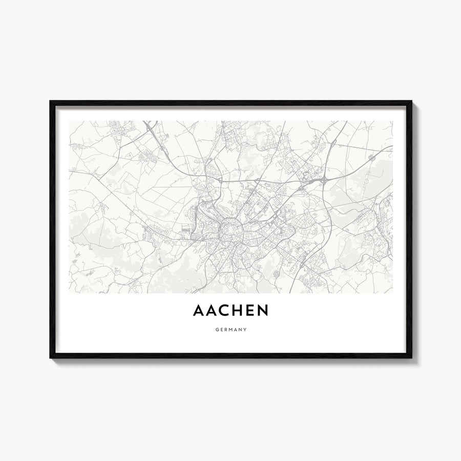 Aachen black & white map poster of Germany – horizontal wall art, unframed print shown in interior mockup