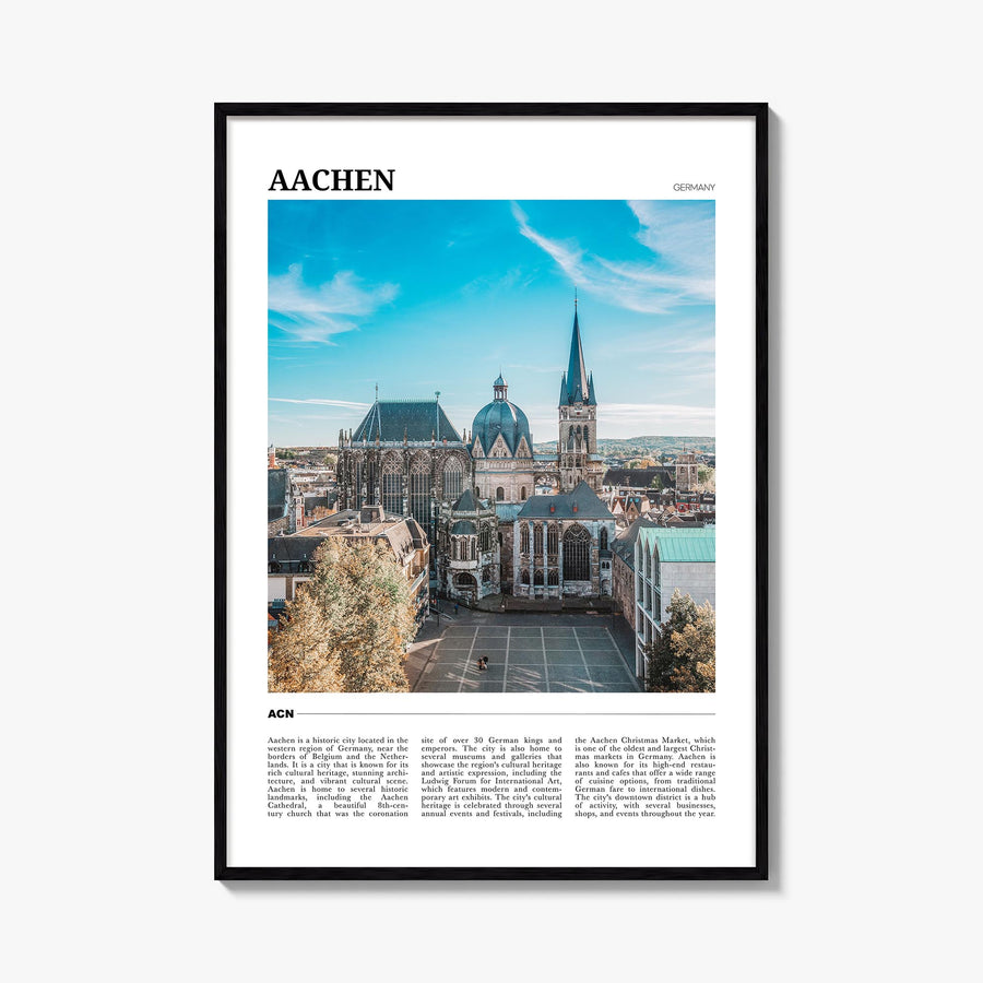 Aachen colorful travel poster of Germany – vertical wall art, unframed print shown in interior mockup