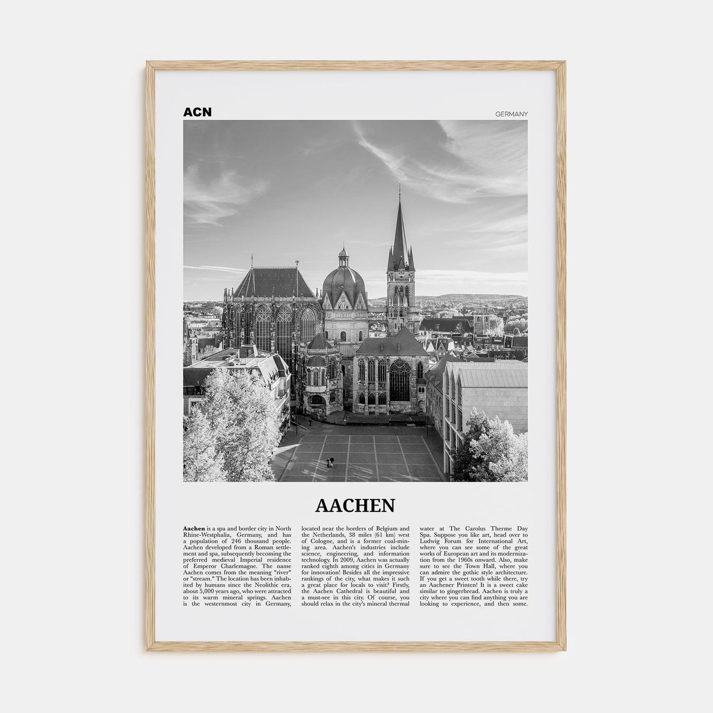 Aachen Poster Natural Wood / 8x12 in Nbourhood Travel B&W Poster