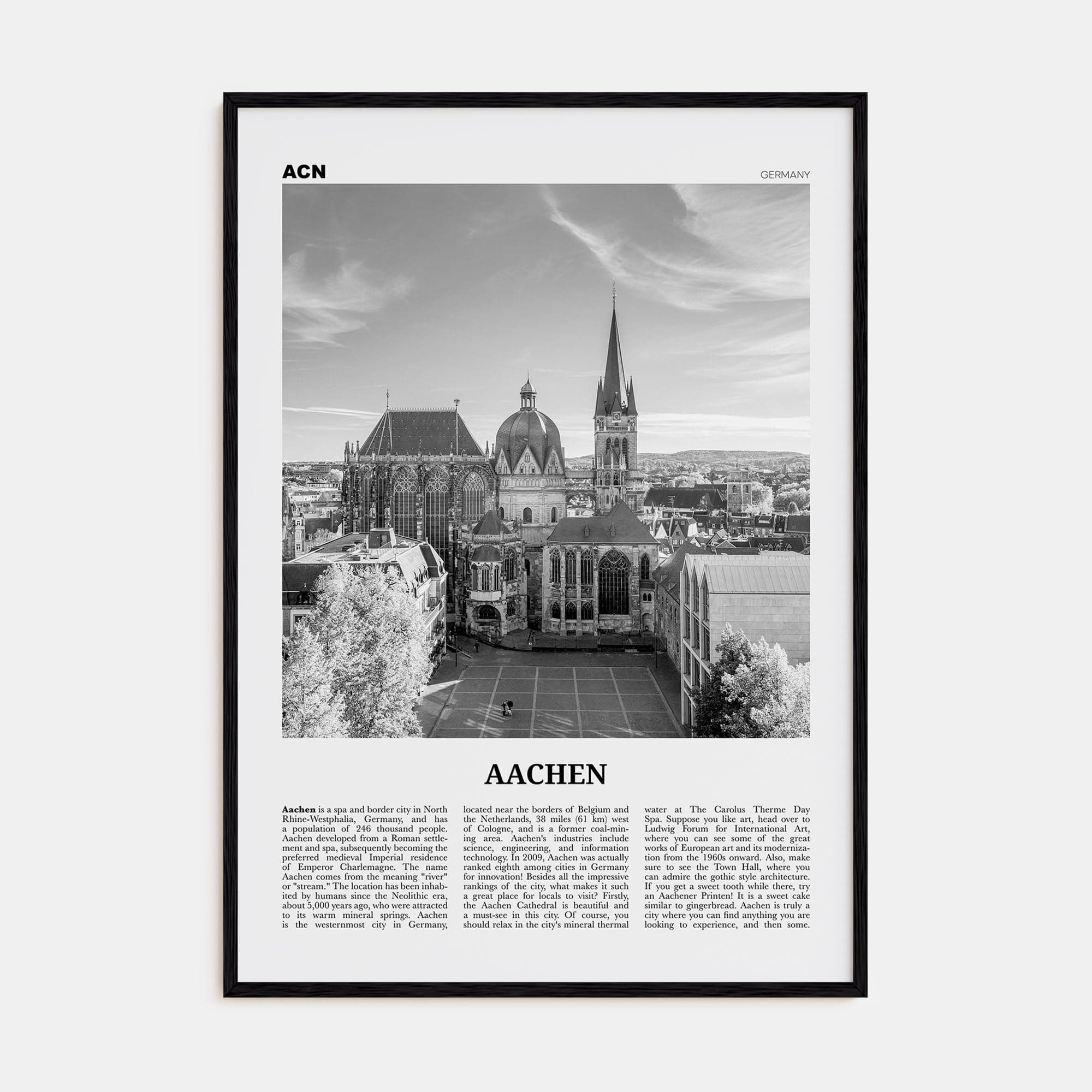 Aachen Poster Black Wood / 8x12 in Nbourhood Travel B&W Poster