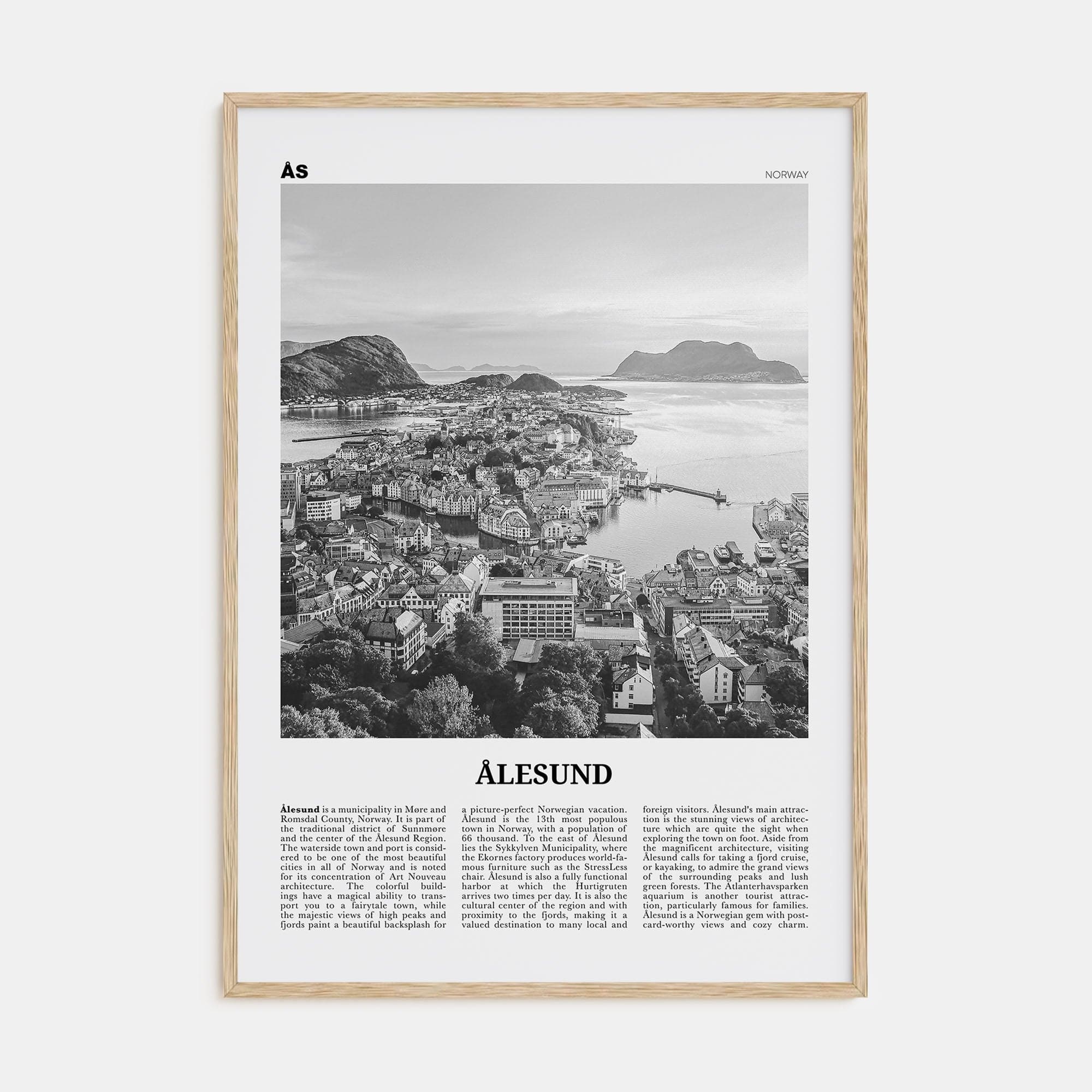 Aalesund Poster Natural Wood / 8x12 in Nbourhood Travel B&W Poster