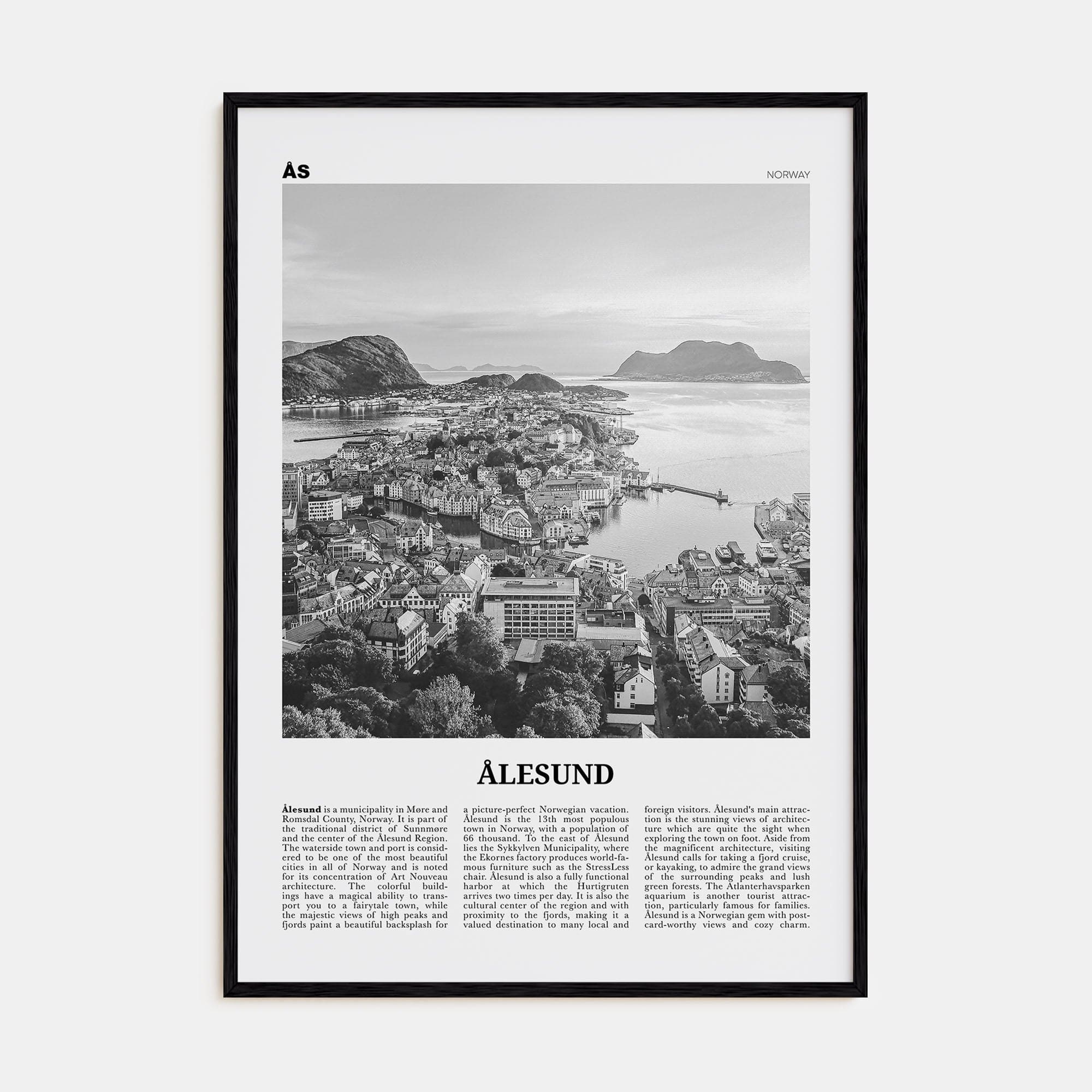 Aalesund Poster Black Wood / 8x12 in Nbourhood Travel B&W Poster