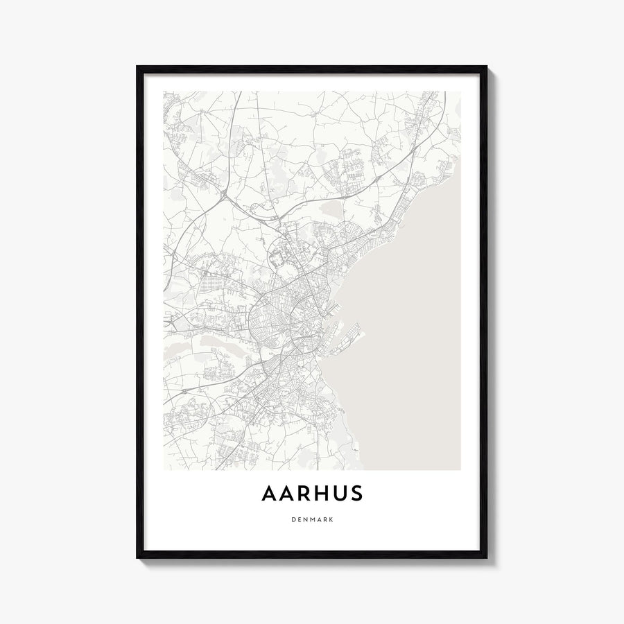 Aarhus black & white map poster of Denmark – vertical wall art, unframed print shown in interior mockup