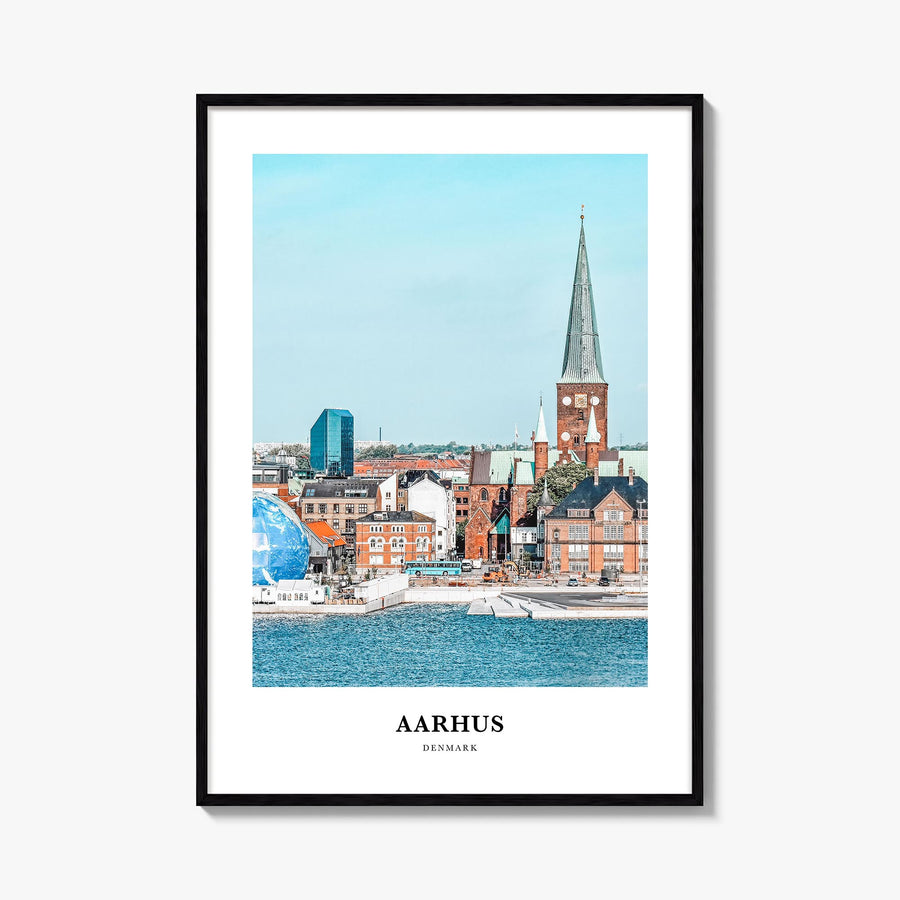 Aarhus colorful classic poster of Denmark – vertical wall art, unframed print shown in interior mockup