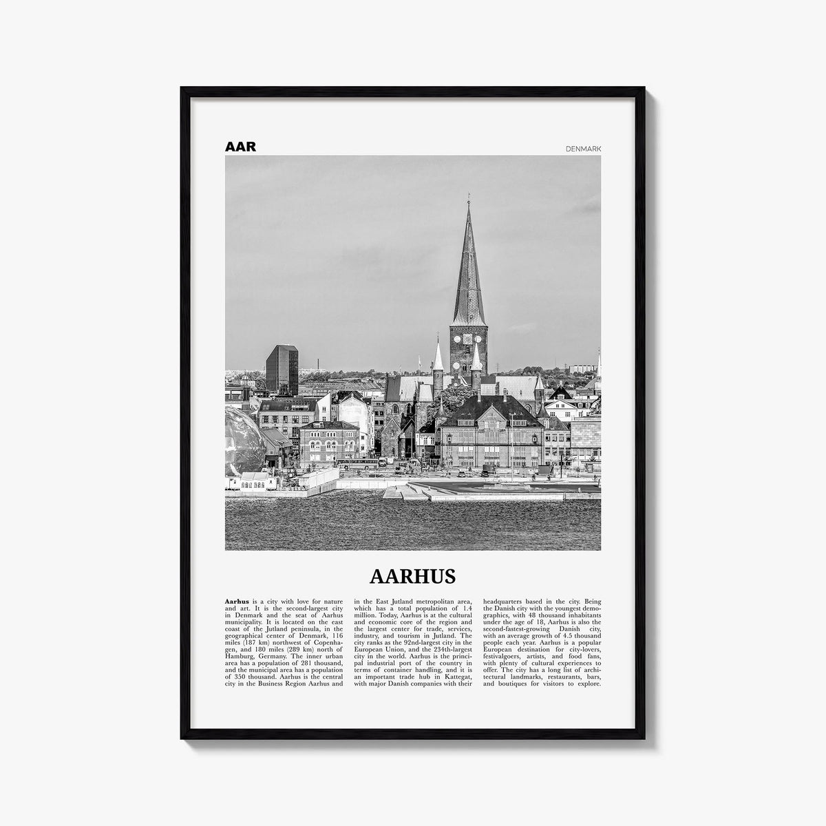 Aarhus no. 1 black & white newspaper poster of Denmark – vertical wall art, unframed print shown in interior mockup