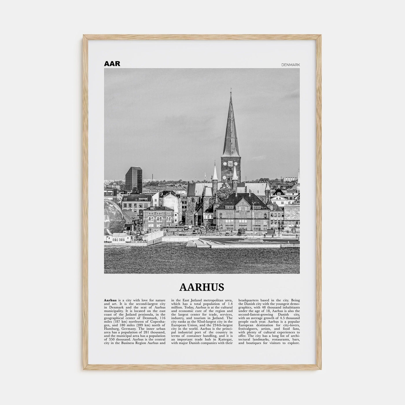 Aarhus No 1 Poster Natural Wood / 8x12 in Nbourhood Travel B&W Poster