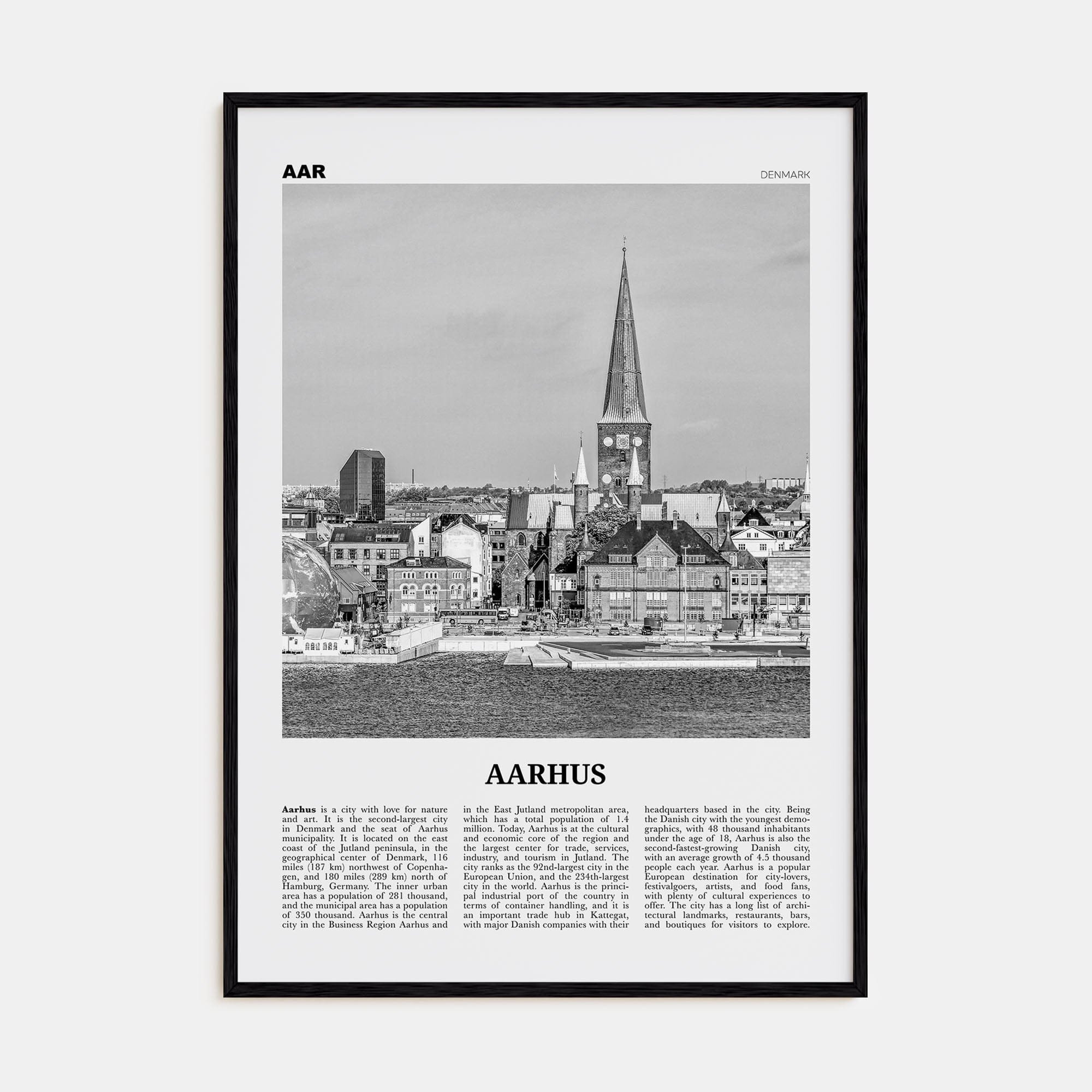 Aarhus No 1 Poster Black Wood / 8x12 in Nbourhood Travel B&W Poster