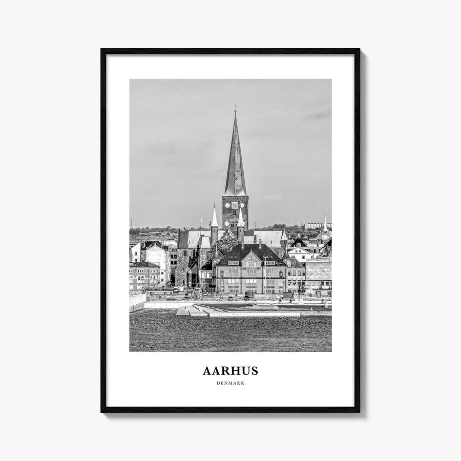 Aarhus no. 2 black & white classic poster of Denmark – vertical wall art, unframed print shown in interior mockup