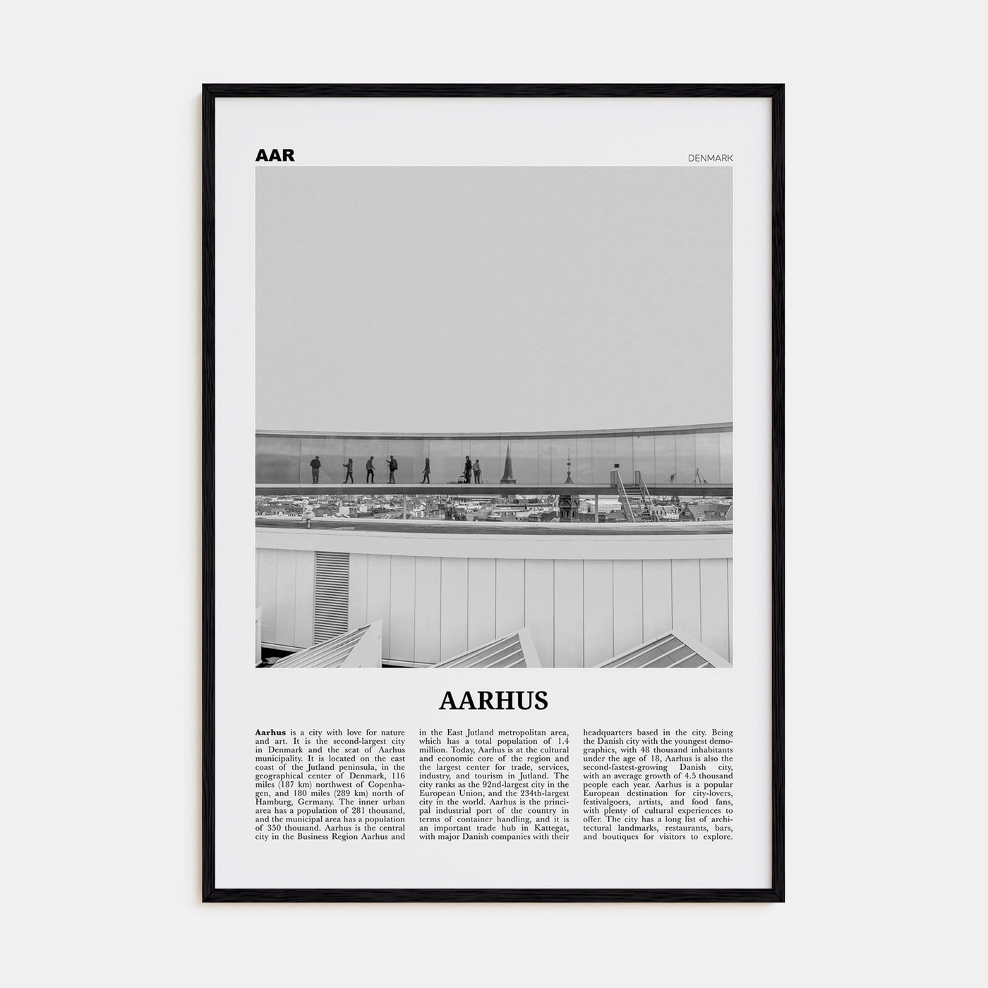 Aarhus No 2 Poster Black Wood / 8x12 in Nbourhood Travel B&W Poster