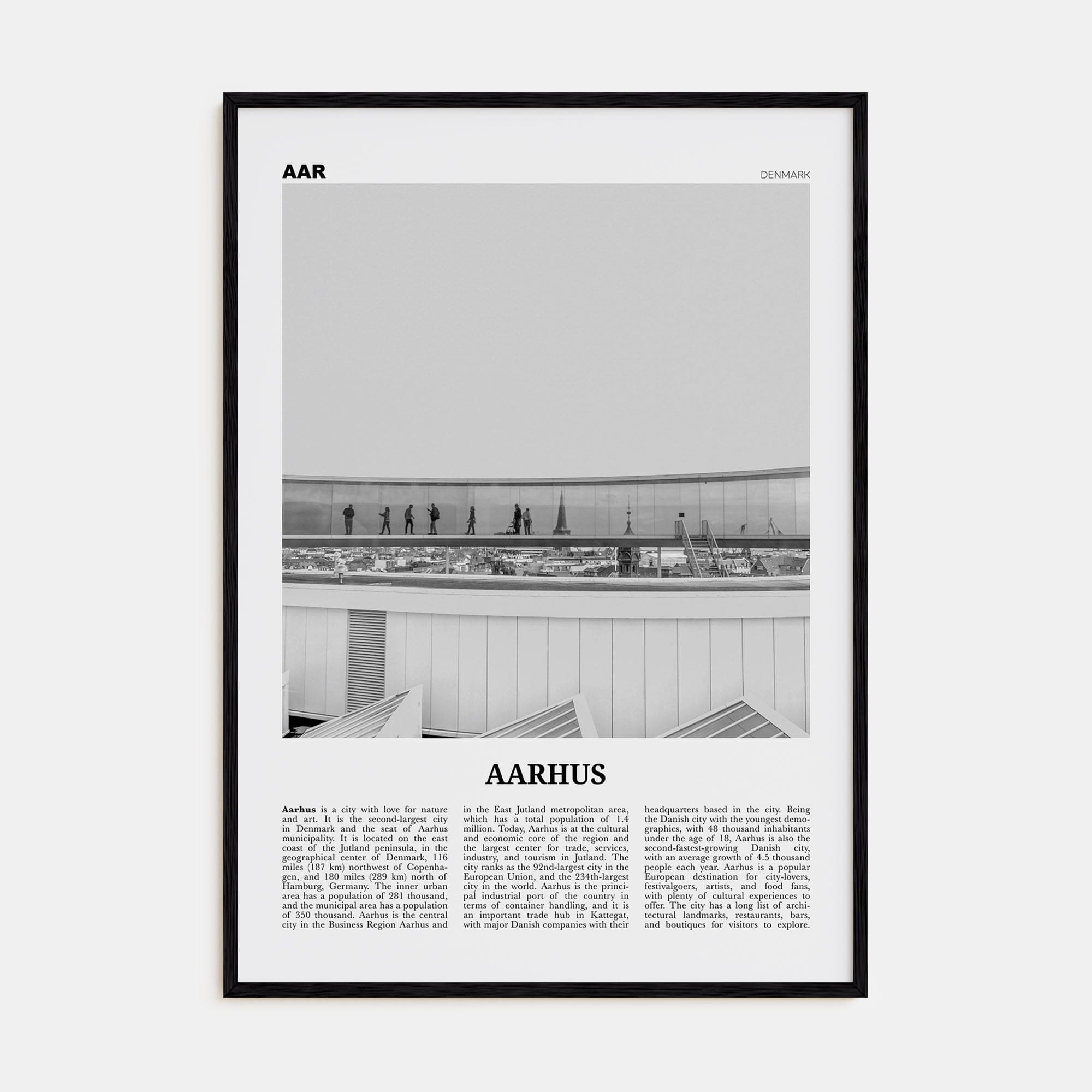 Aarhus No 2 Poster Black Wood / 8x12 in Nbourhood Travel B&W Poster