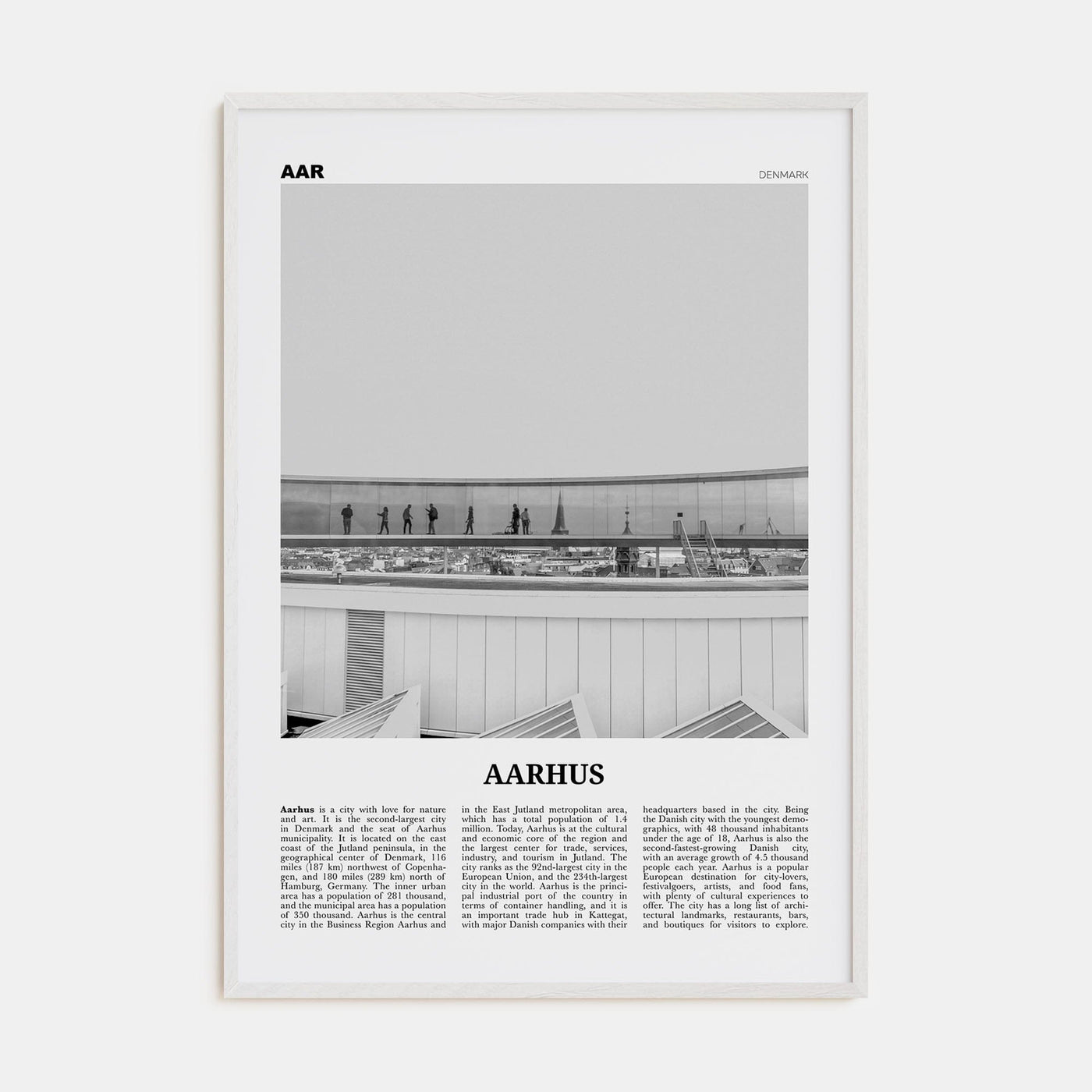 Aarhus No 2 Poster White Wood / 8x12 in Nbourhood Travel B&W Poster