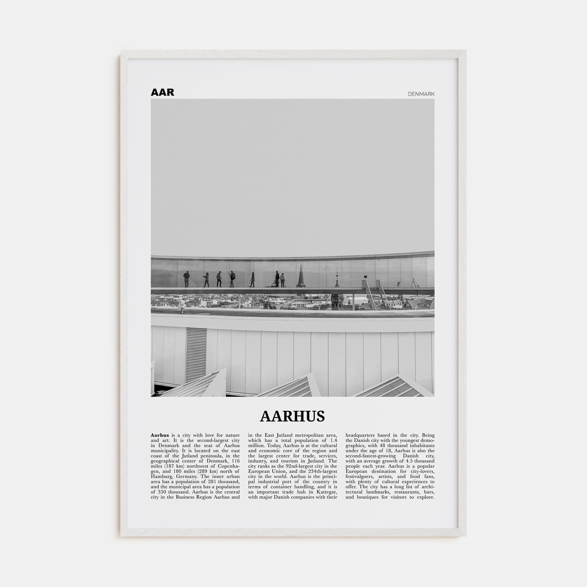 Aarhus No 2 Poster White Wood / 8x12 in Nbourhood Travel B&W Poster