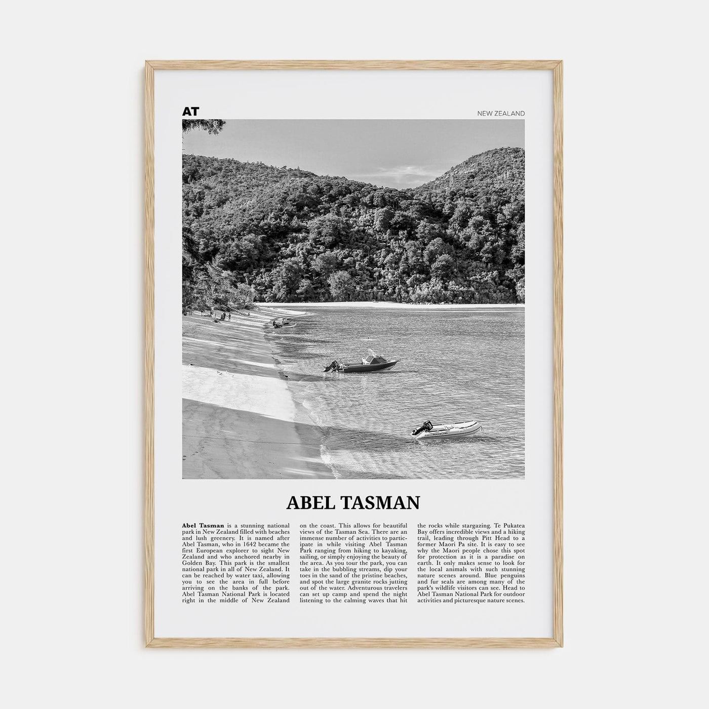 Abel Tasman National Park Poster Natural Wood / 8x12 in Nbourhood Travel B&W Poster