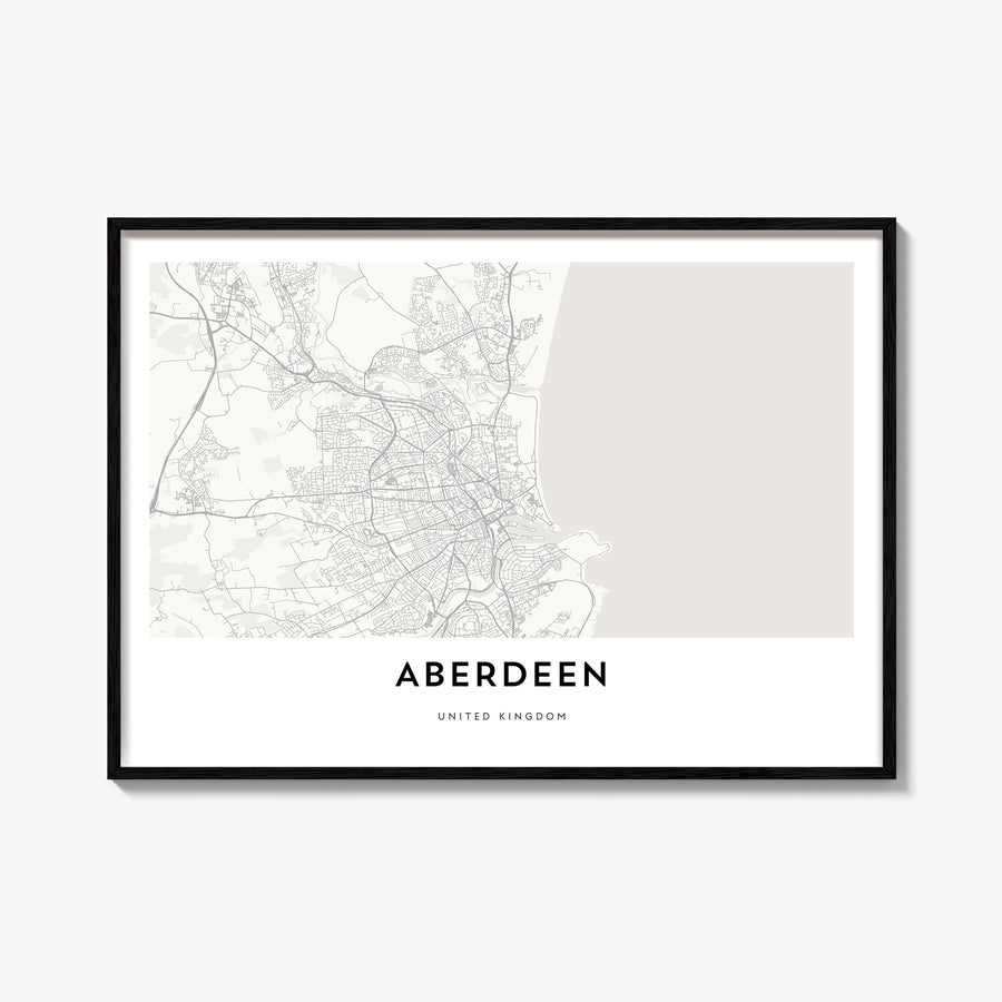 Aberdeen black & white map poster of Scotland, UK – horizontal wall art, unframed print shown in interior mockup
