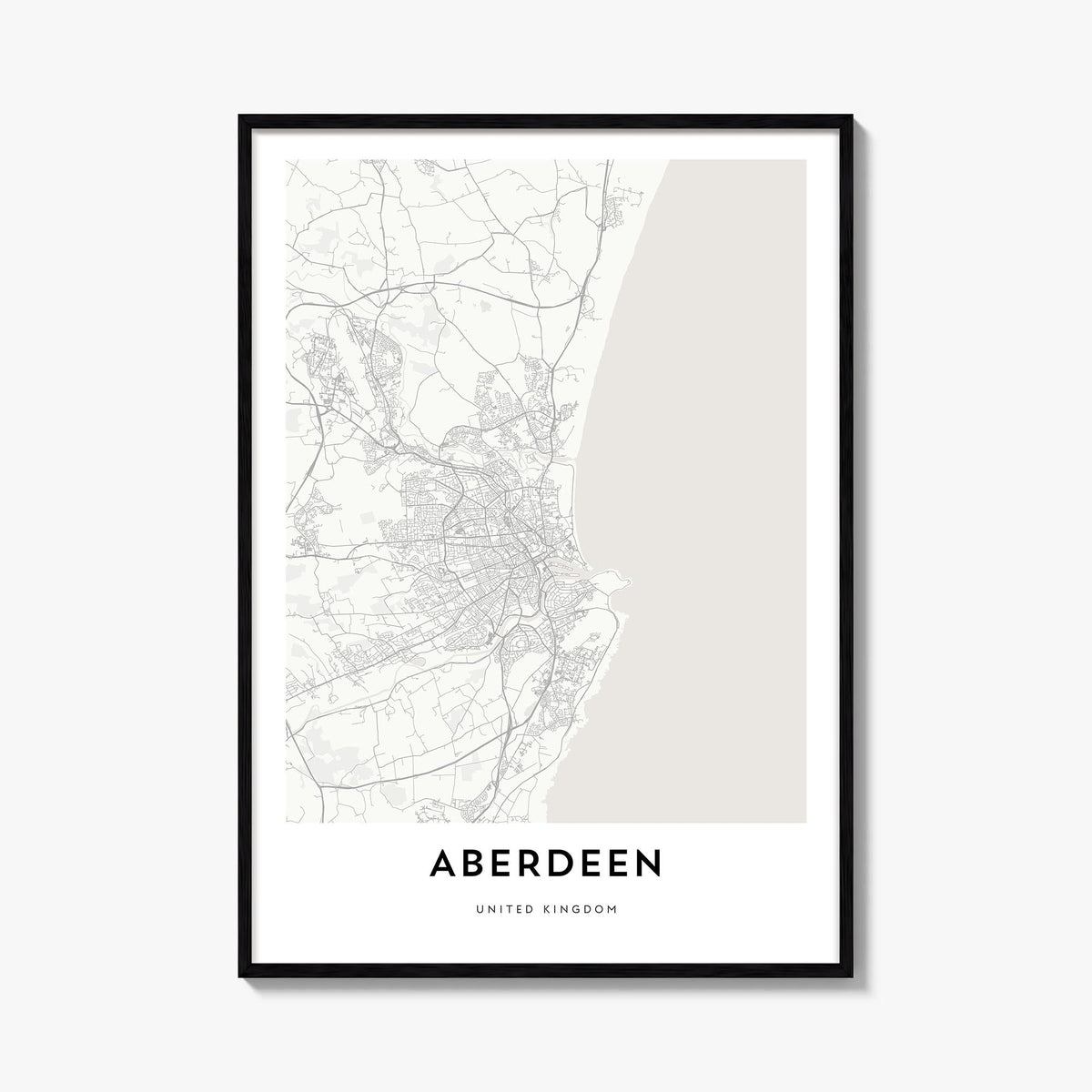 Aberdeen black & white map poster of Scotland, UK – vertical wall art, unframed print shown in interior mockup