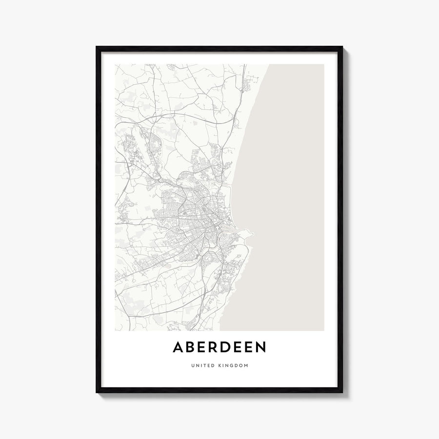 Aberdeen black & white map poster of Scotland, UK – vertical wall art, unframed print shown in interior mockup