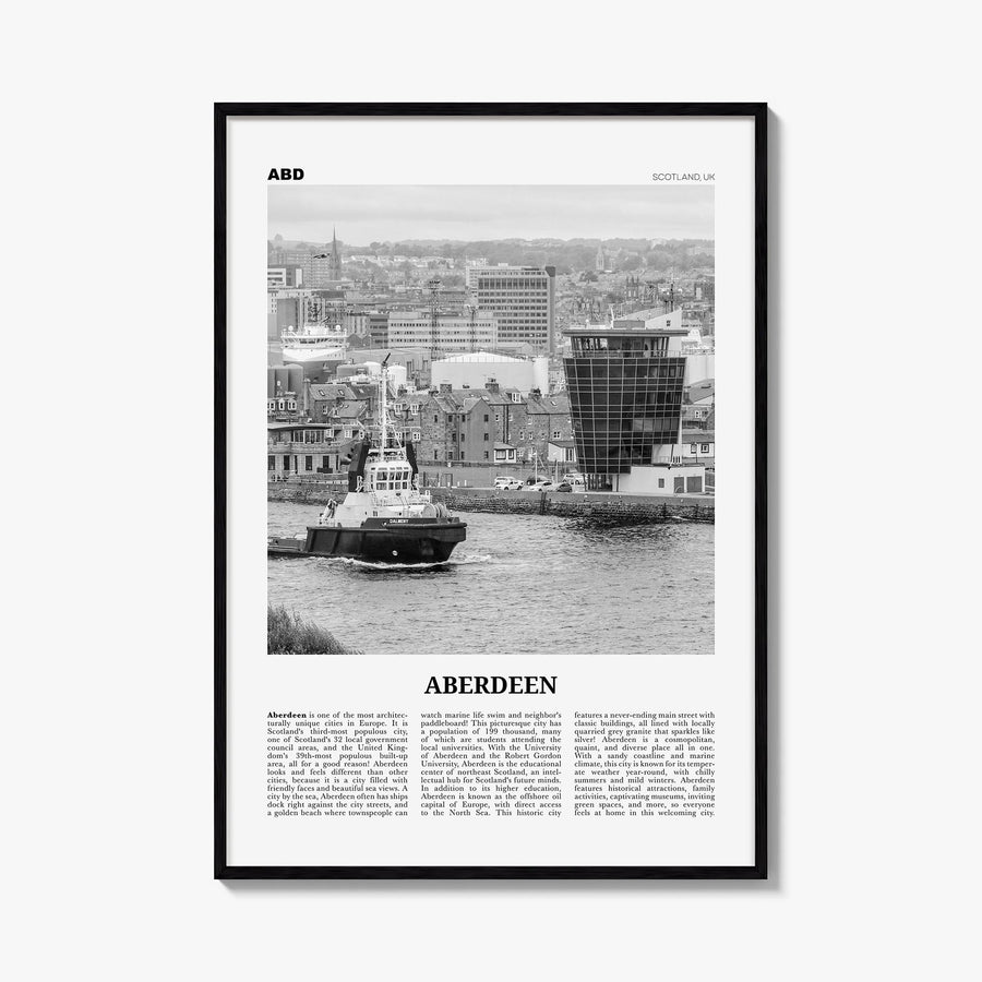 Aberdeen black & white newspaper poster of Scotland, UK – vertical wall art, unframed print shown in interior mockup