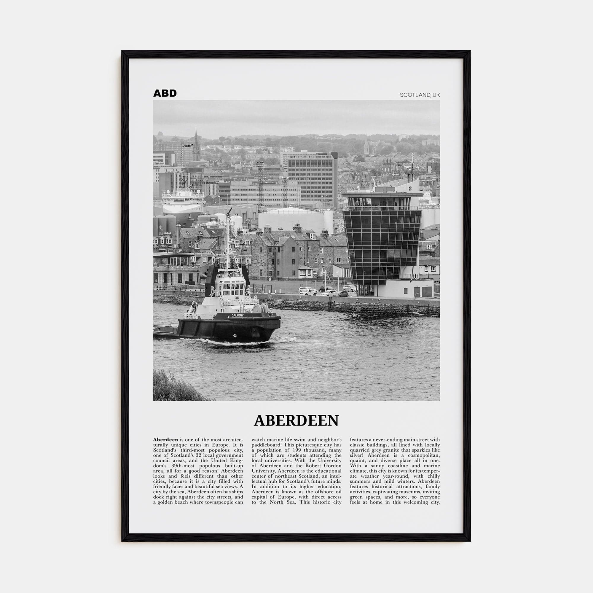 Aberdeen Poster Black Wood / 8x12 in Nbourhood Travel B&W Poster